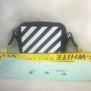Off-White Black and White Diagonal Bag with Yellow Strap